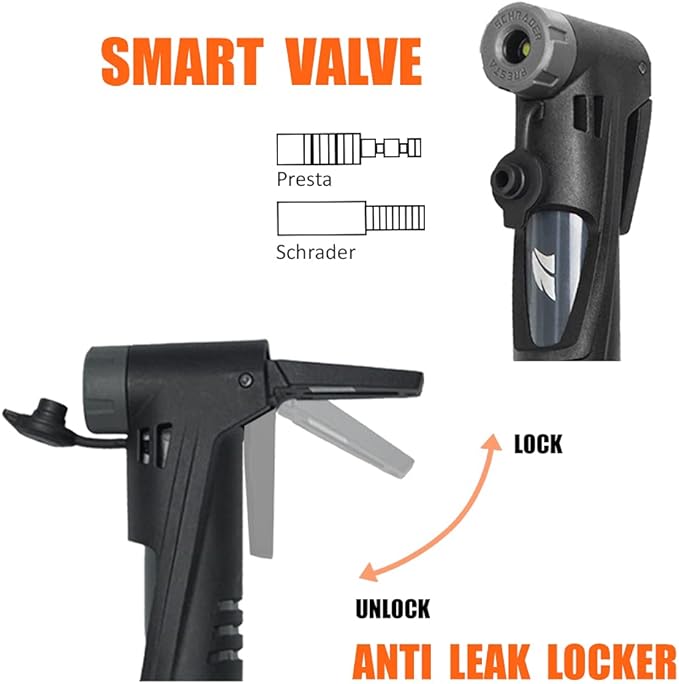 BV Mini Bike Pump Portable Frame Pump, Shock Pump for Bike Shock, Air Ball Pump Inflator with Ball Pump Needles, Mini Pump Fits Presta & Schrader- Smart Valve