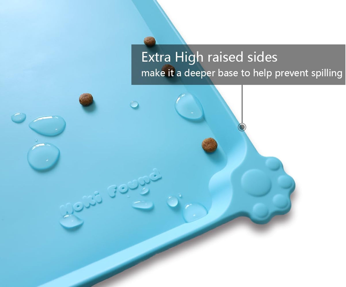 Hoki Found - Waterproof Pet Feeding Mats with High Lips, Multiple Size and Colors -A