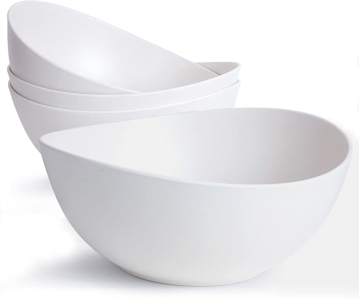 9.6'' Serving Bowls, 84oz Bamboo Fiber Salad Bowl Set of 4, Deep Serving Bowls Set, Large Oval Individual Bowls for Eating Salad/Pasta/Cereal/Pho, Ideal for Home & Restaurant (Matte White)