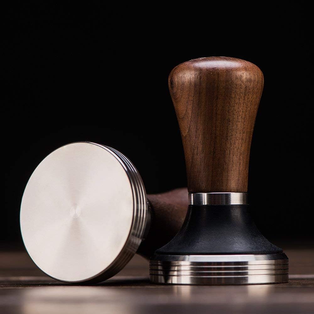 Diguo Elegance Wooden Coffee Tamper for 51mm Portafilter. Stainless Steel Flat with Height Adjustable Wooden Handle