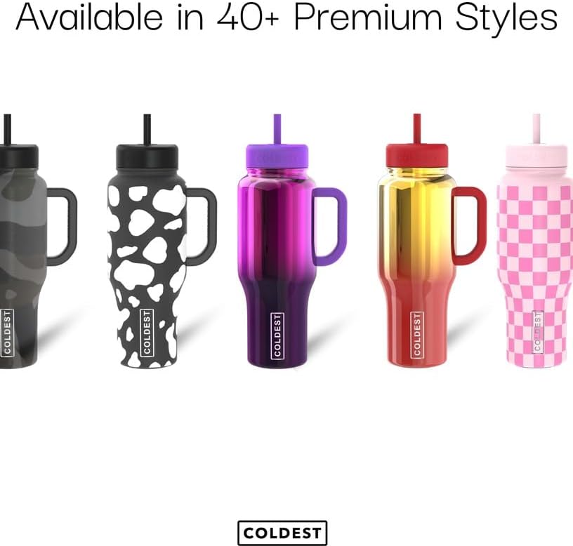 Coldest 40 oz Tumbler with Handle and Straw - 100% Leak Proof Insulated Tumbler with Lid and Straw (3 Lids) - Stainless Steel Tumblers for Women & Men - Cup Holder Friendly Base, 46 oz (All In)