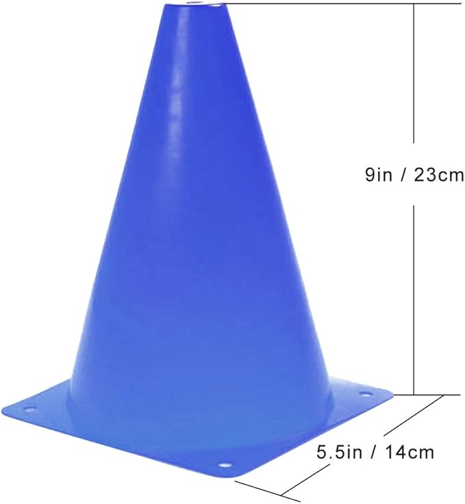 9 Inch Plastic Training Traffic Cones, Sport Cones, Agility Field Marker Cones for Soccer Basketball Football Drills Training, Outdoor Activity or Events - (Set of 10, 12, 15 or 24, 4 Colors)