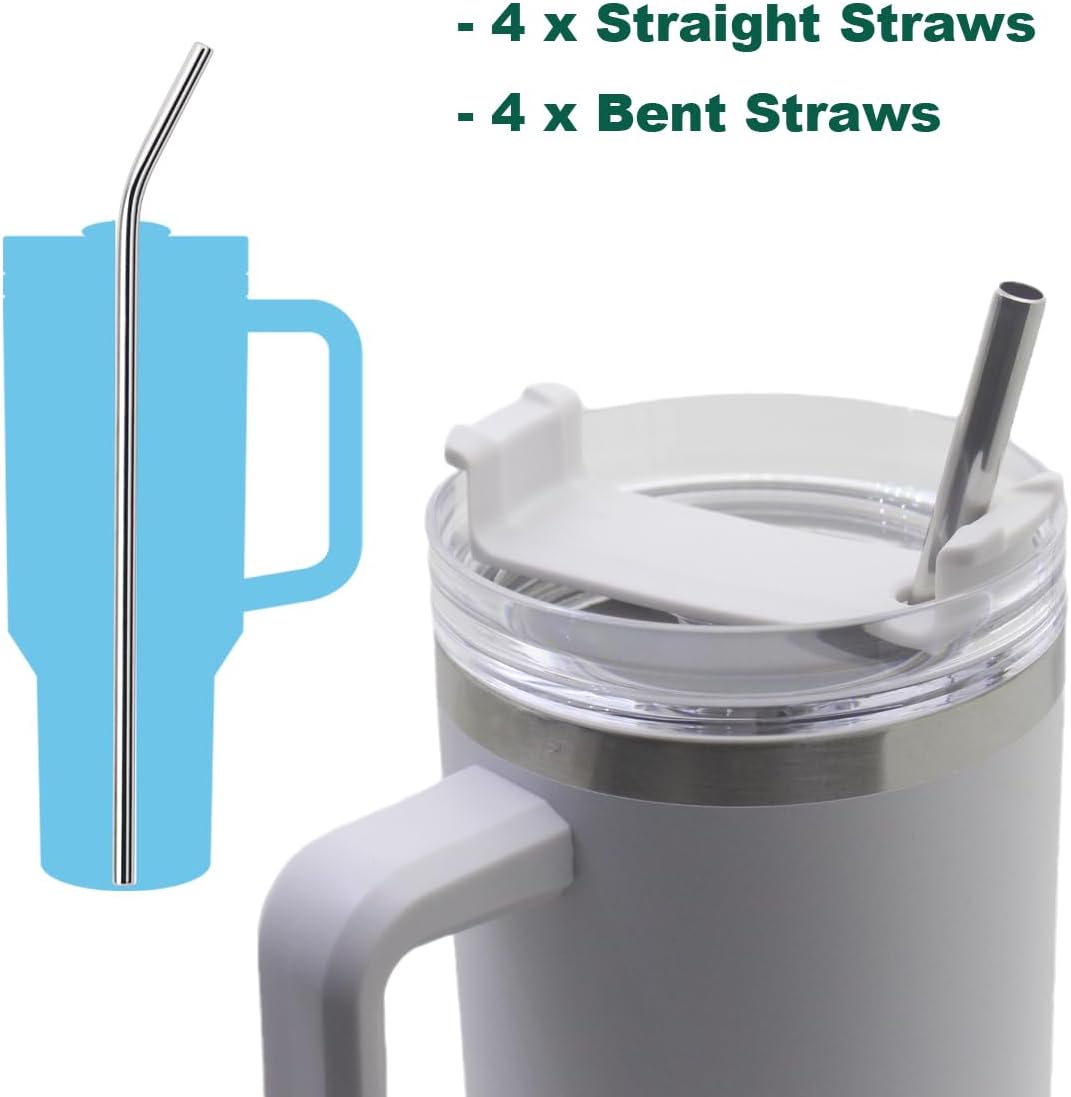 8 Pack Extra Long Metal Replacement Straws for Stanley 40oz Adventure Travel Tumbler, 304 Stainless Steel Reusable Drinking Straws with Clean Brush Compatible with Stanley Quencher 40oz Tall Tumbler