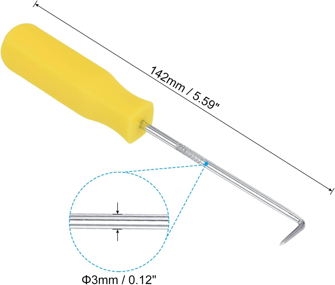 PATIKIL O-Ring 90 Degree Picks 142mm, 2 Pcs Oil Seal Gasket Precision Screwdriver Puller Remover Removal Tool, Yellow