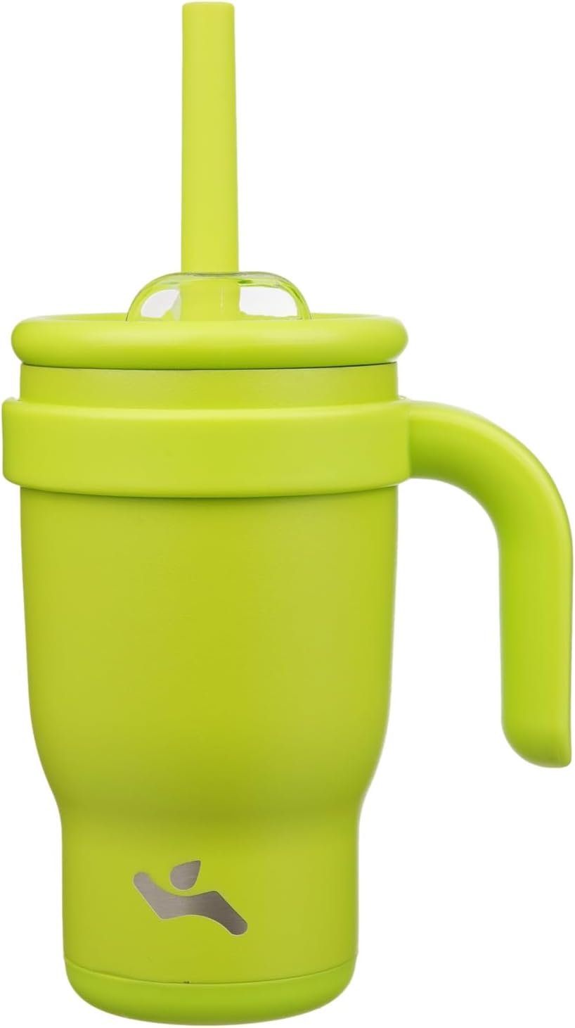 14 oz Tumbler with Side Handle, Insulated Water Bottle with Straw and 2 in 1 Lid, Stainless Steel Cup Travel Coffee Mug for Sports Office Gym,Green