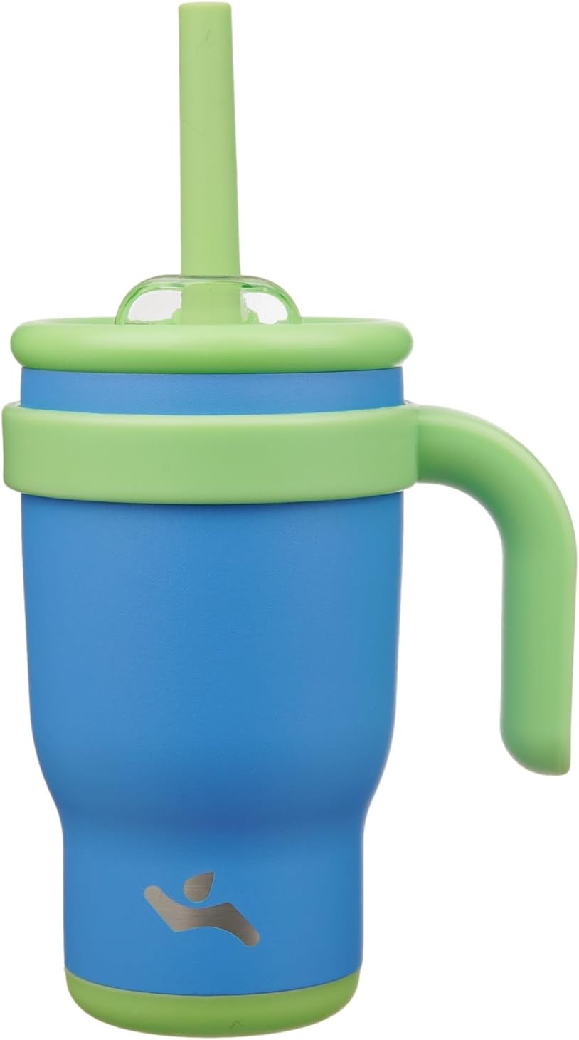 14 oz Tumbler with Side Handle, Insulated Water Bottle with Straw and 2 in 1 Lid, Stainless Steel Cup Travel Coffee Mug for Sports Office Gym,Sky Blue