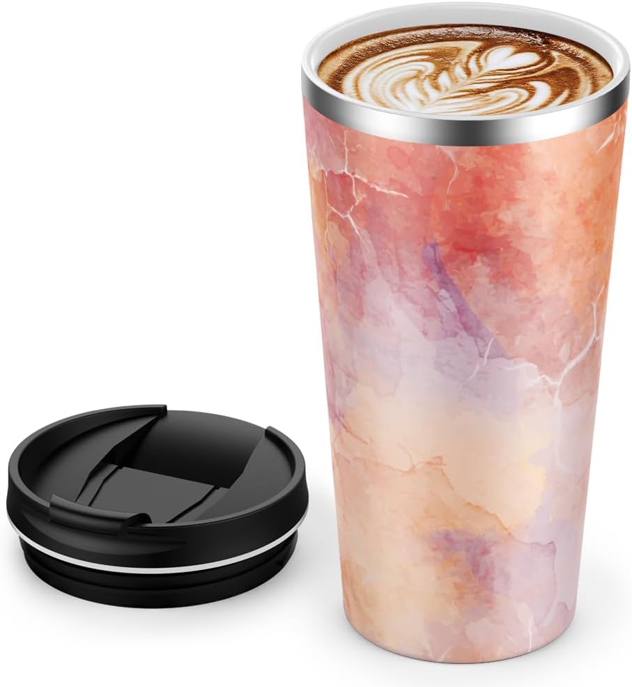 Insulated Coffee Mug with Ceramic Coating, 18oz Travel Mug with Leak-proof Lid, Vacuum Double-wall Tumbler, Stainless Steel Thermal Cup for Tea, Hot Cocoa, Cold Beverage, Ice Drinks