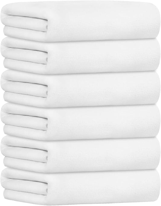 JML Bath Towels, Large Microfiber Bathroom Towel Set 6 Pack 30" x 60", Soft Absorbent Microfiber Body Towels for Adult, White