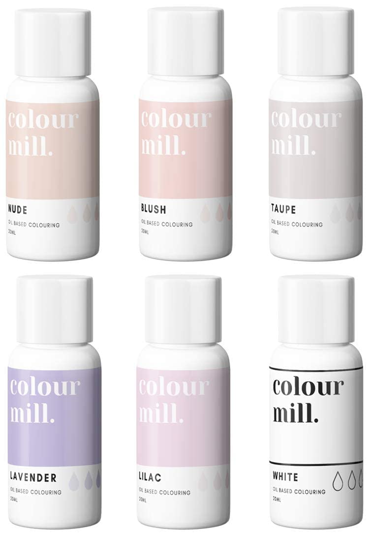 Colour Mill Oil-Based Food Coloring, 20 Milliliters Each of 6 Colors: Blush, Lavender, Lilac, Nude, Taupe and White