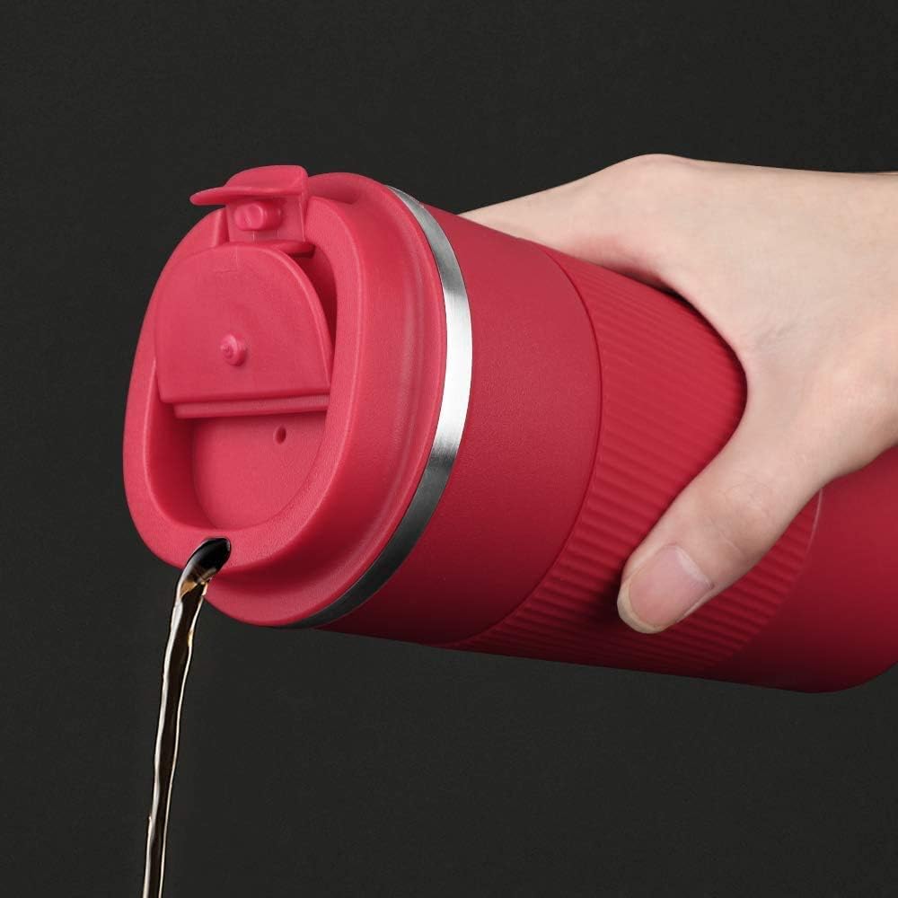 12oz Travel Coffee Mug Spill Proof, Insulated Coffee Mug with Lid, Leakproof Coffee Tumbler,Stainless Steel Vacuum Coffee Cup for Hot/Cold Drinks, Reusable Coffee Cup for Men Women -380ml,Red