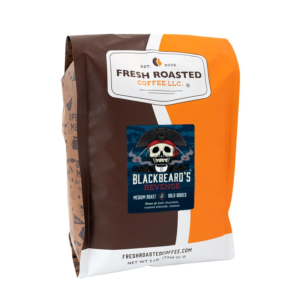 Fresh Roasted Coffee, Blackbeard's Revenge, 5 lb (80 oz), Medium Roast, Kosher, Ground