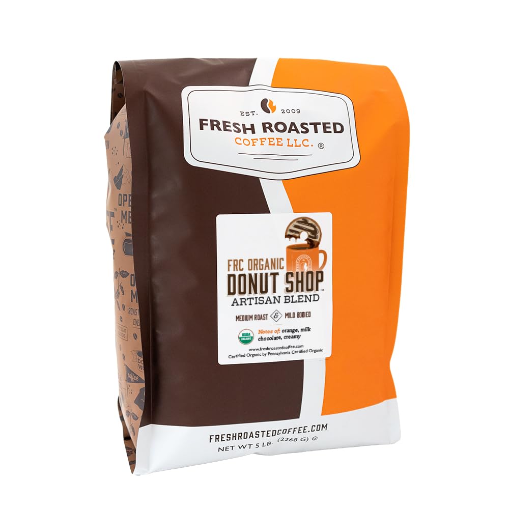 Fresh Roasted Coffee, Organic Donut Shop | USDA Organic, Kosher | Medium Roast 5 lb (80 oz) Ground
