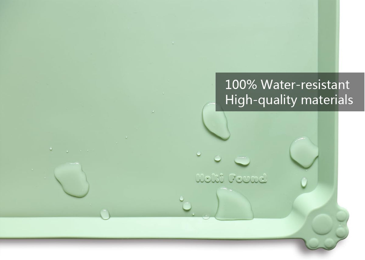 Hoki Found Large Silicone Pet Food Mats Tray - Non Slip Dog Cat Bowl Mats Placemat - Pet Feeding Mat - Waterproof Dog Cat Food Mats -Pet Water Mats for Floors - Jade