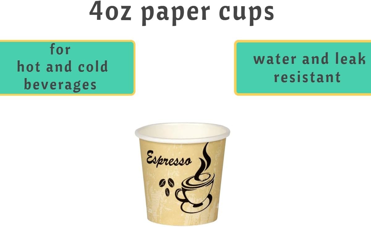 Smygoods Disposable Coffee Cups, To Go Paper Hot Cups, Classic Design (4 OZ, 100 Count) For Hot Beverages, Coffee, Tea, Espresso, Cocoa - Vasos Para Cafe