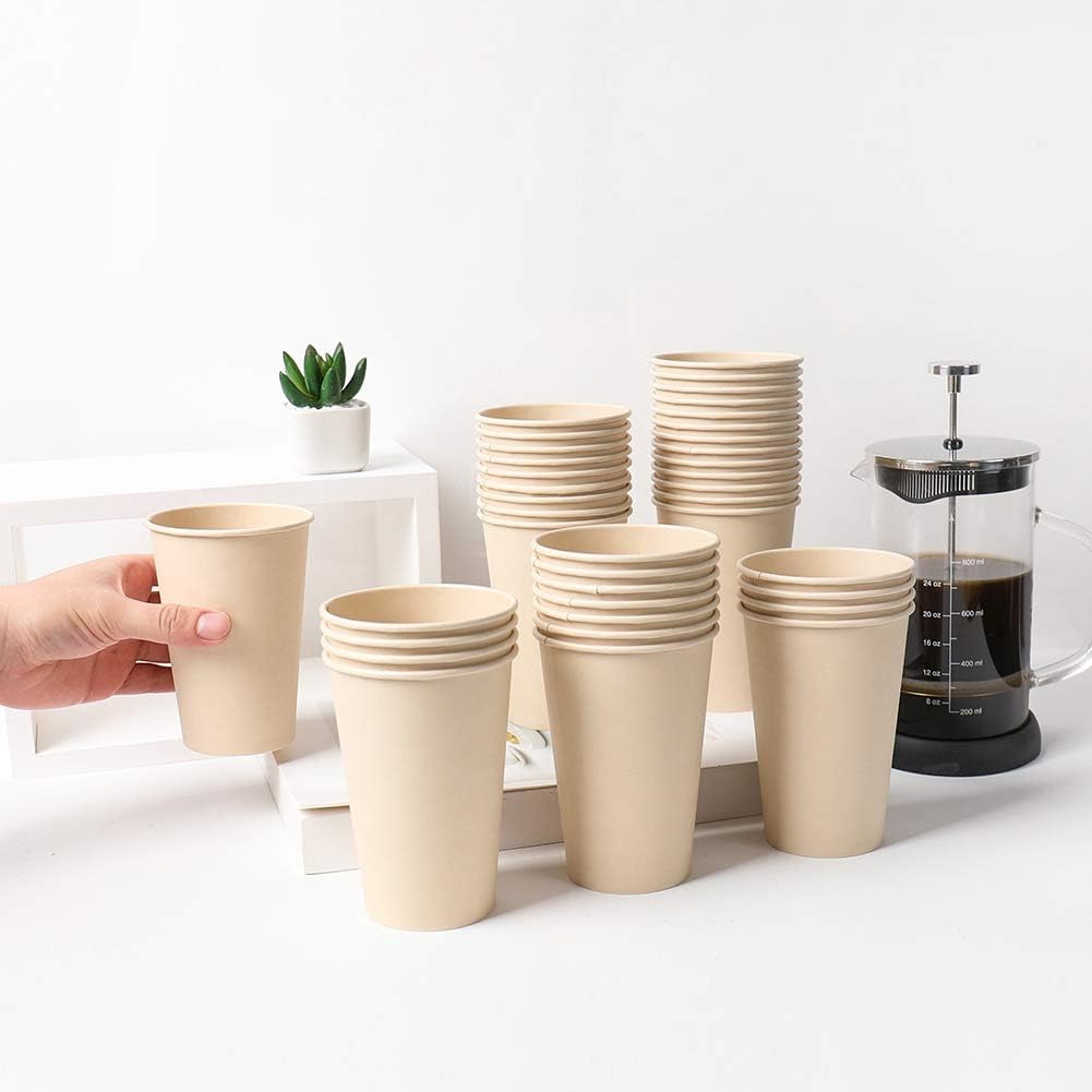 Bamboo Fiber 120 Count 16 oz Disposable Light Brown Paper Coffee Cups, Perfect for Hot Drinks