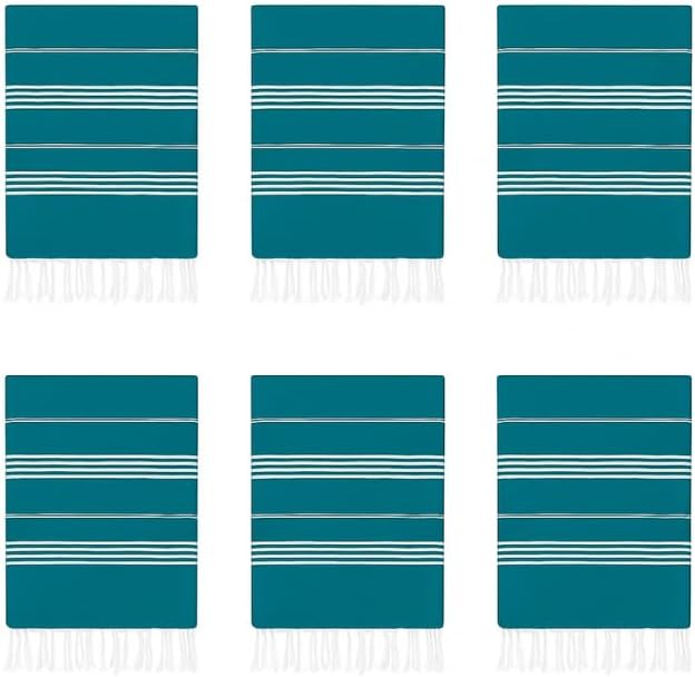 HAVLULAND Turkish Beach Towels Oversized -100% Turkish Cotton Super Soft Lightweight - Absorbent and Quick Drying Bath Towel - Sand Free Beach Towel - Turkish Towels for Adults (Teal, 6 Pack)