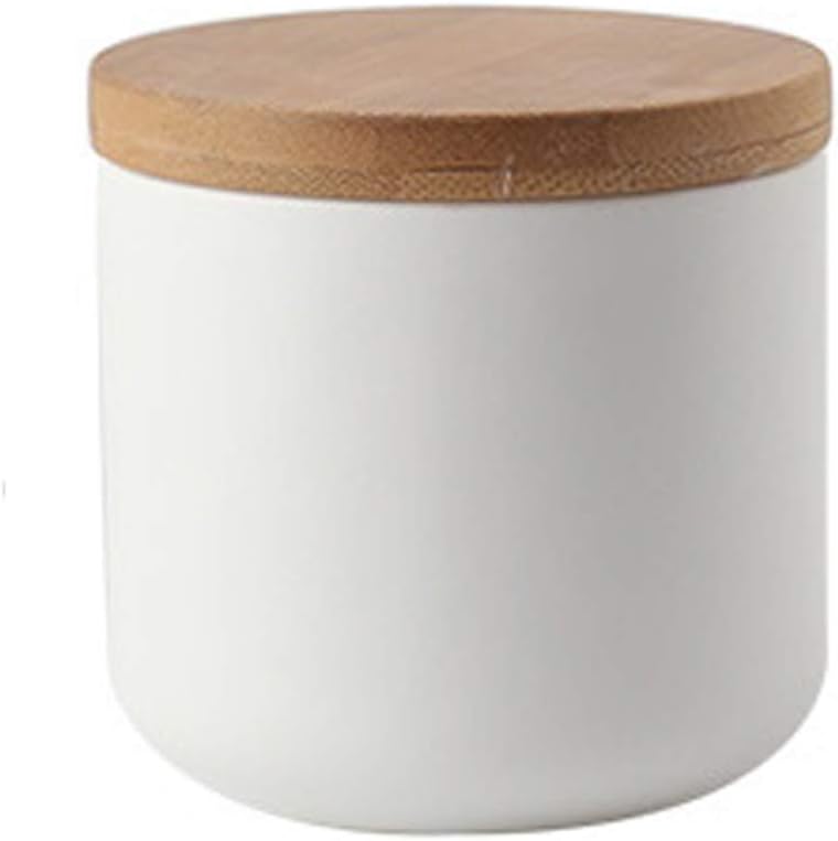jessie Ceramic Storage Containers with Airtight Seal Bamboo Lids Kitchen Canisters for Tea Spice Seasoning Sugar Coffee (white, 260ml/9 oz)