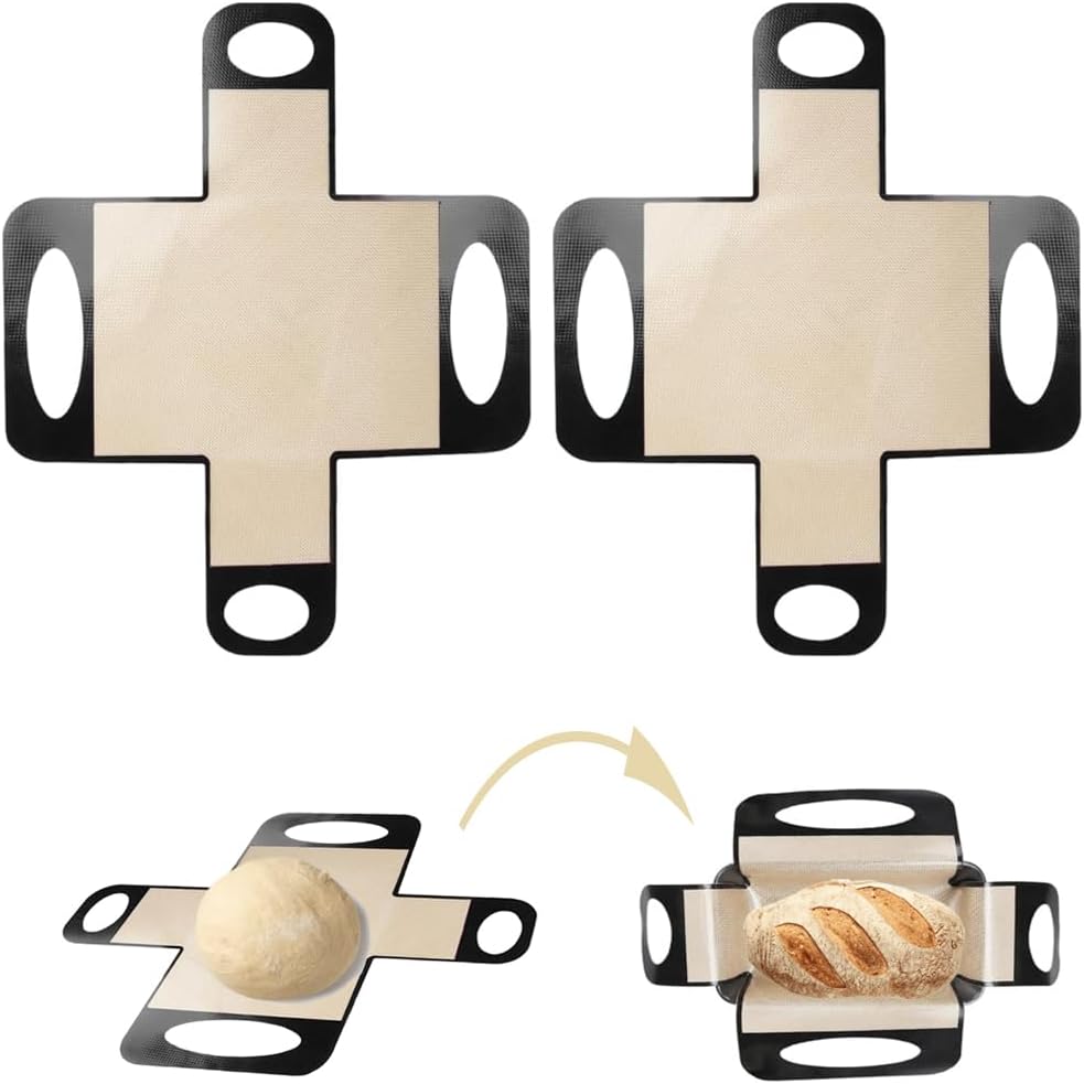 Silicone Bread Sling Mat - Reusable Sourdough Bread Making Loaf Pan Lifter Liner Non-stick & Easy Clean Dough Transfer Mats with 4 Handles Fits for 9x5" or 1.5lb Loaf Pans