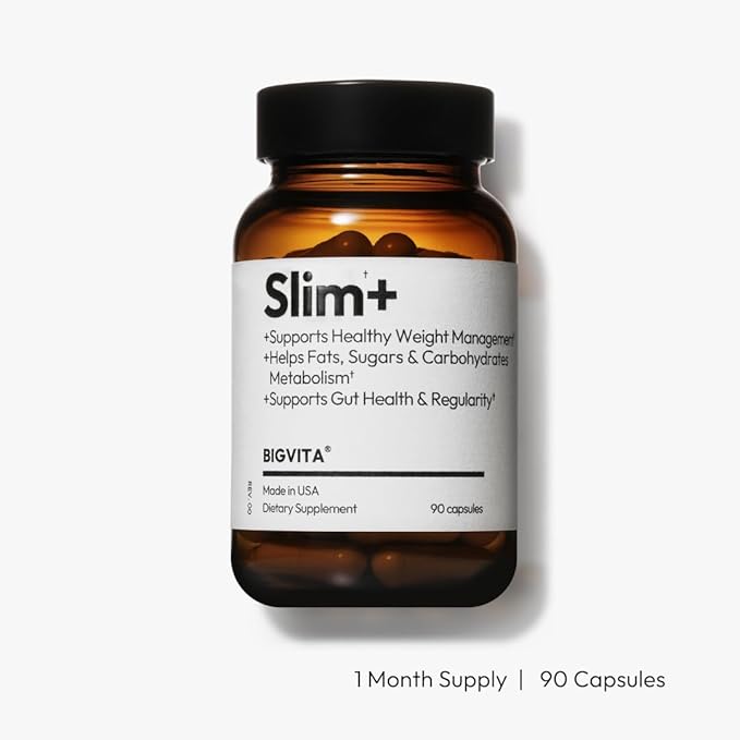 BigVita Slim+ | Supports Healthy Metabolism, Gut Health & Carb Blocking - Vegan, Hormone-Free, 90 Capsules