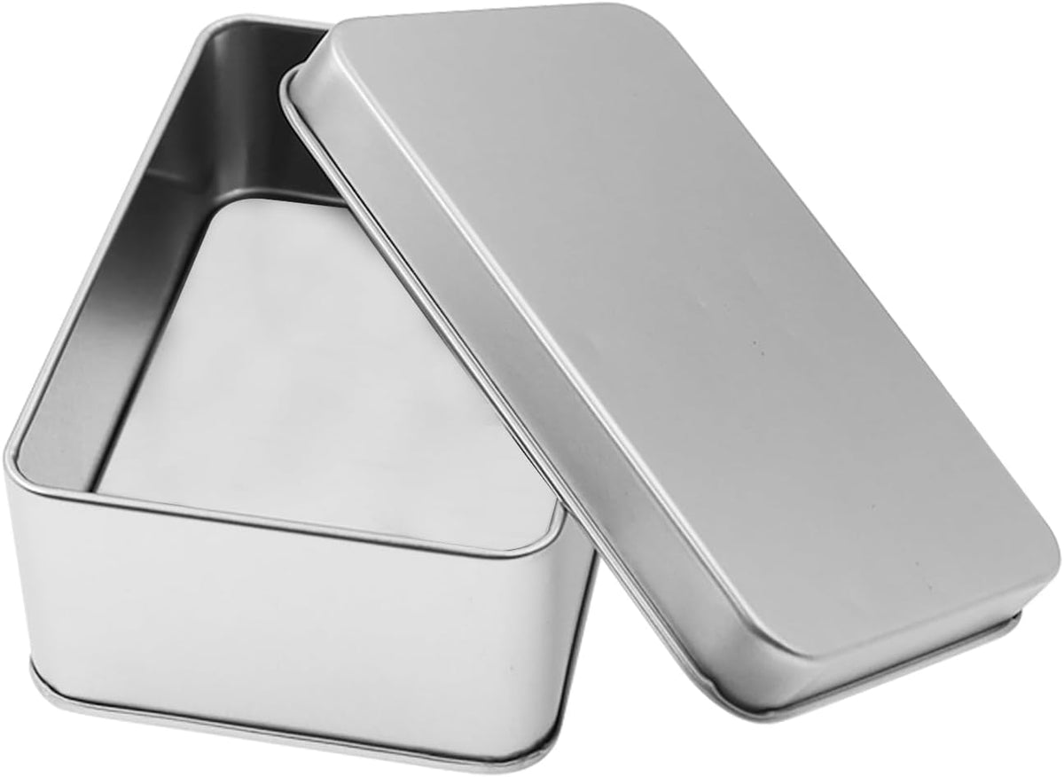 Metal Empty Boxes, Tin Boxes with Lid,Small Silver Tin Boxes,Stackable Organizer Containers,8PCS Storage Tin for Home Outdoor Active Storage Containers