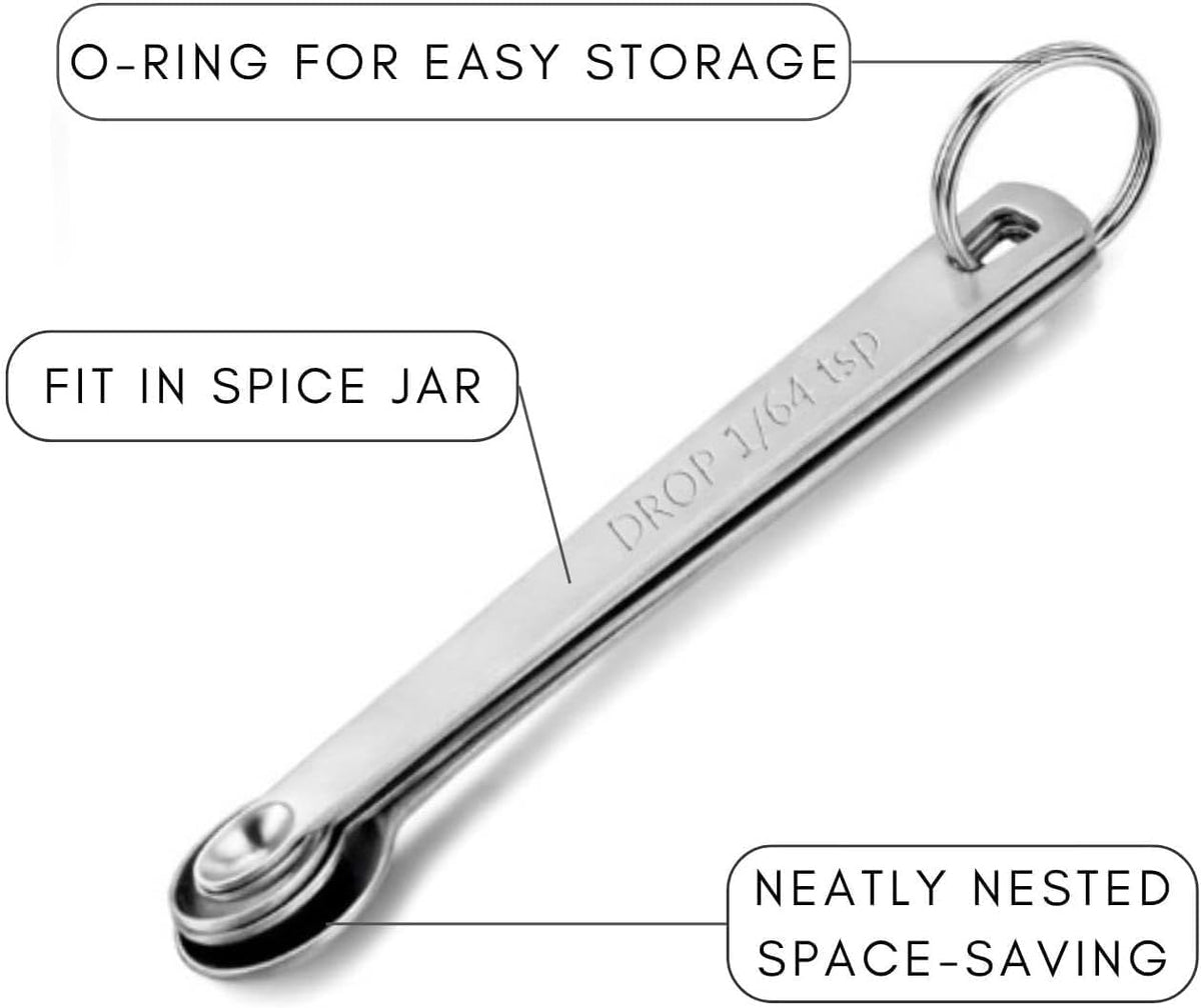 2 Pack Teaspoon Measuring Spoons, 1/4 tsp, 1/8 tsp, 1/16 tsp, 1/32 tsp, 1/64 tsp Mini Measuring Spoons Set, Stainless Steel Cooking Baking Tiny Measuring Spoon for Powders, Spices, Salt