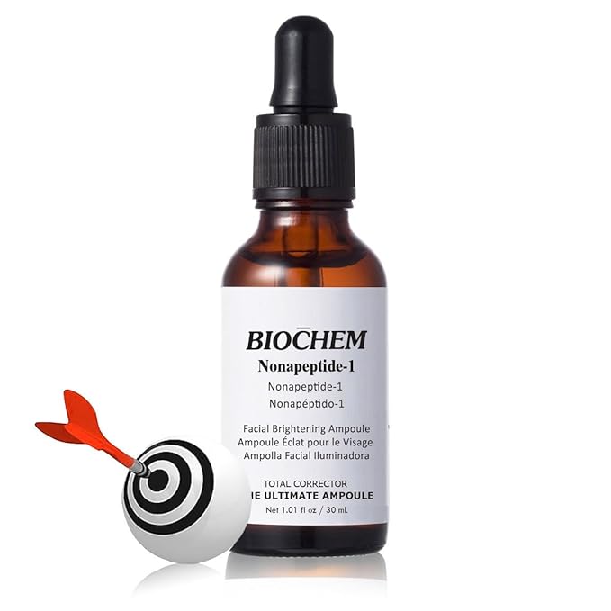 BIOCHEM Nonapeptide-1 Brightening Serum–Dark Spot Corrector & Melanin Inhibitor Ampoule for Even Skin Tone & Natural Glow– Anti-Aging Peptide Treatment for Face & Neck,1.01 fl oz/30 mL