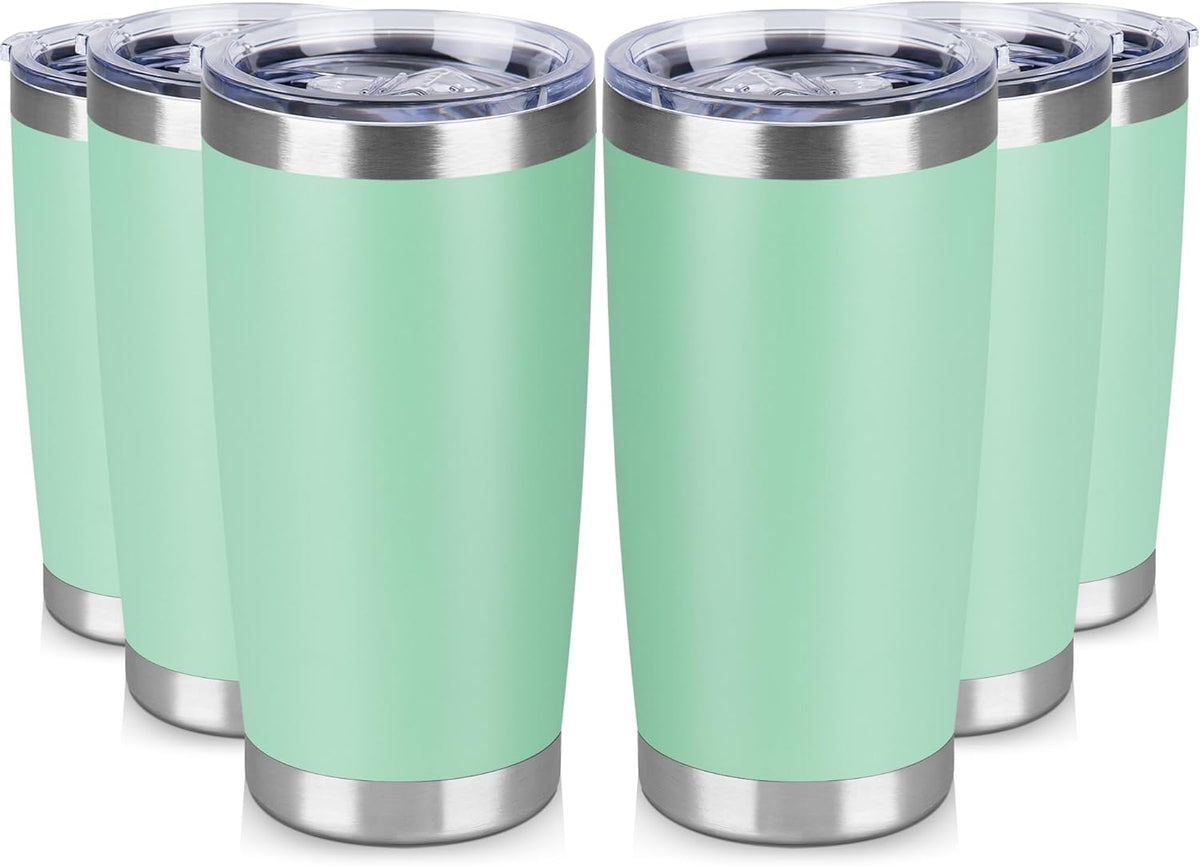 20 oz Tumbler Stainless Steel Tumblers Bulk with Lid Double Wall Insulated Coffee Tumbler Cups for Hot & Cold Drinks Powder Coated Travel Coffee Tumbler Mug Metal (Jade, 6 pack)