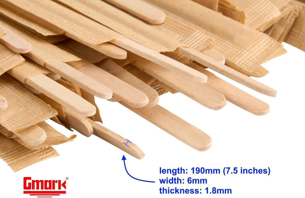Gmark Disposable Wooden Stirrer Individually Wrapped in Biodegradable Kraft Paper, Wood Coffee Stir Sticks 7.5 Inch for Tea Beverage, Craft Stick, 500 Pcs/Bag GM1010 (500)