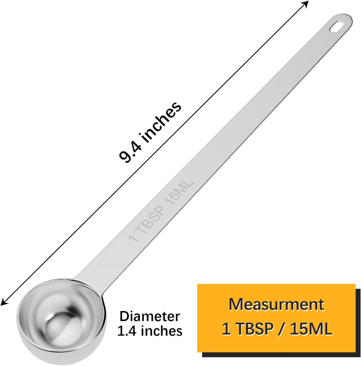 2PCS 1Tbsp(3tsp, 15ml) Extra Long Handle Measuring Spoon, Single Stainless Steel Individual Measure Scoop Only