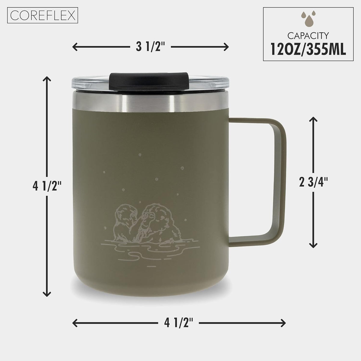 COREFLEX 12 oz Insulated Coffee Mug with Handle & Lid, Stainless Steel Double Walled Vacuum Insulated Tumbler,Travel Coffee Cup Thermal - Home, Office, Travel, Outdoor, Camping