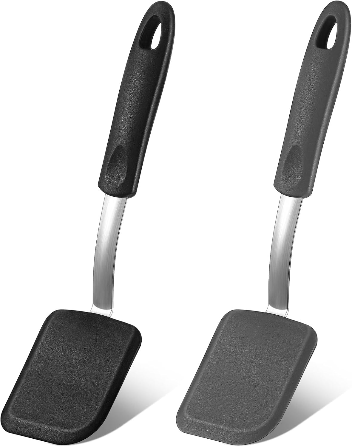 Silicone Cookie Spatula Turner 2 Pack Mini Brownie Spatula Flexible Kitchen Small Silicone Turner for Nonstick Cookware Heat Resistant No Scratch Flipper for Egg Pancake(Black, Grey)