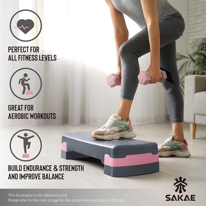 Aerobic Stepper Set with Dumbbells & Measuring Tape, Adjustable Height 2 Level Risers Workout Exercise Step Platform, 4 Colors, the Ultimate Gift for a Joyful Holiday and Merry Christmas