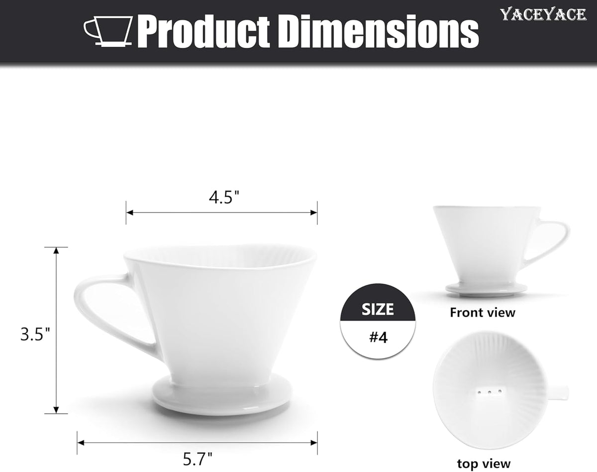 Pour Over Coffee Maker, Single White Ceramic Coffee Dripper with 3 Holes, Large Coffee Pour Over for Shop, Office, Home