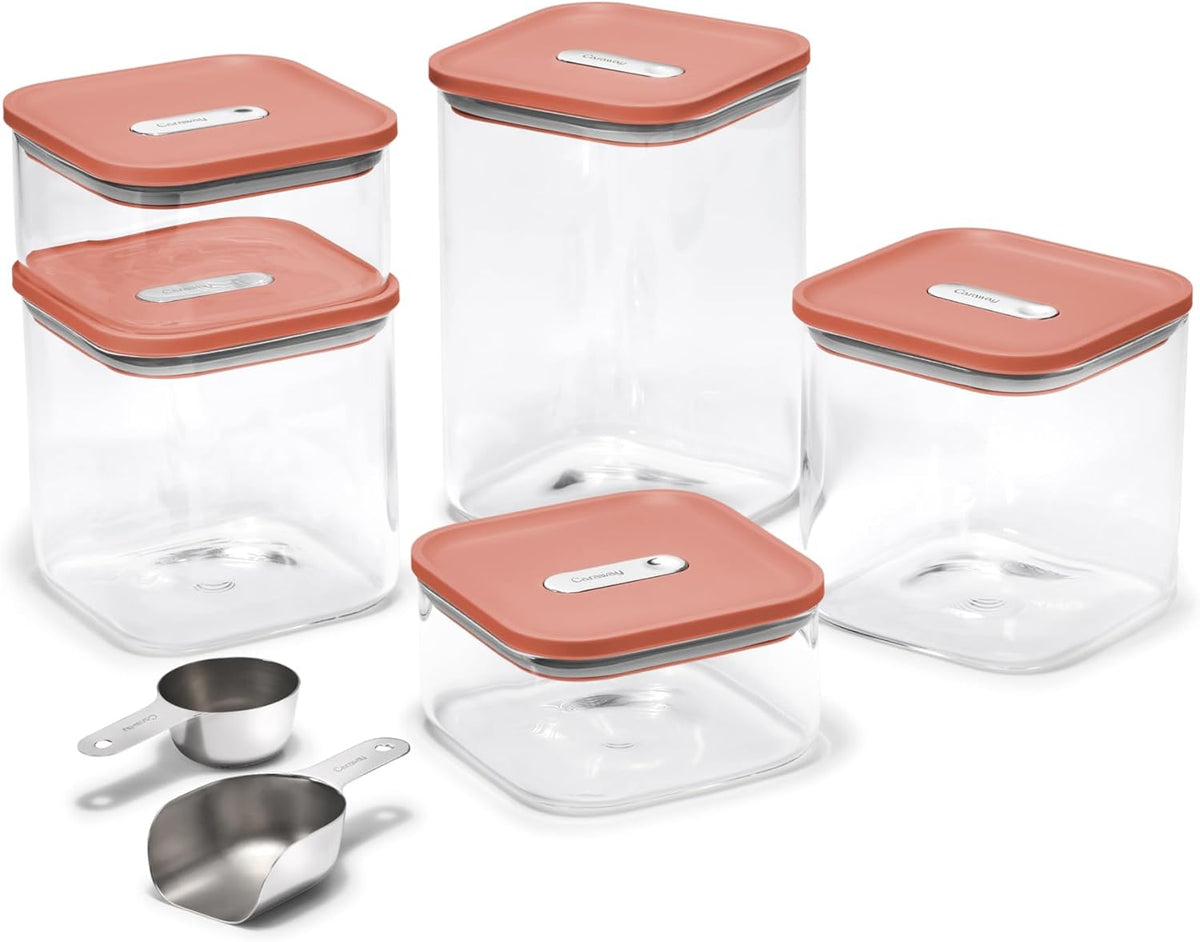 Caraway 14-Piece Glass Airtight Food Storage Containers with Lids – Non-Toxic, BPA-Free Kitchen Storage Containers – Stackable, Space-Saving Airtight Containers for Dry Goods and More - Perracotta