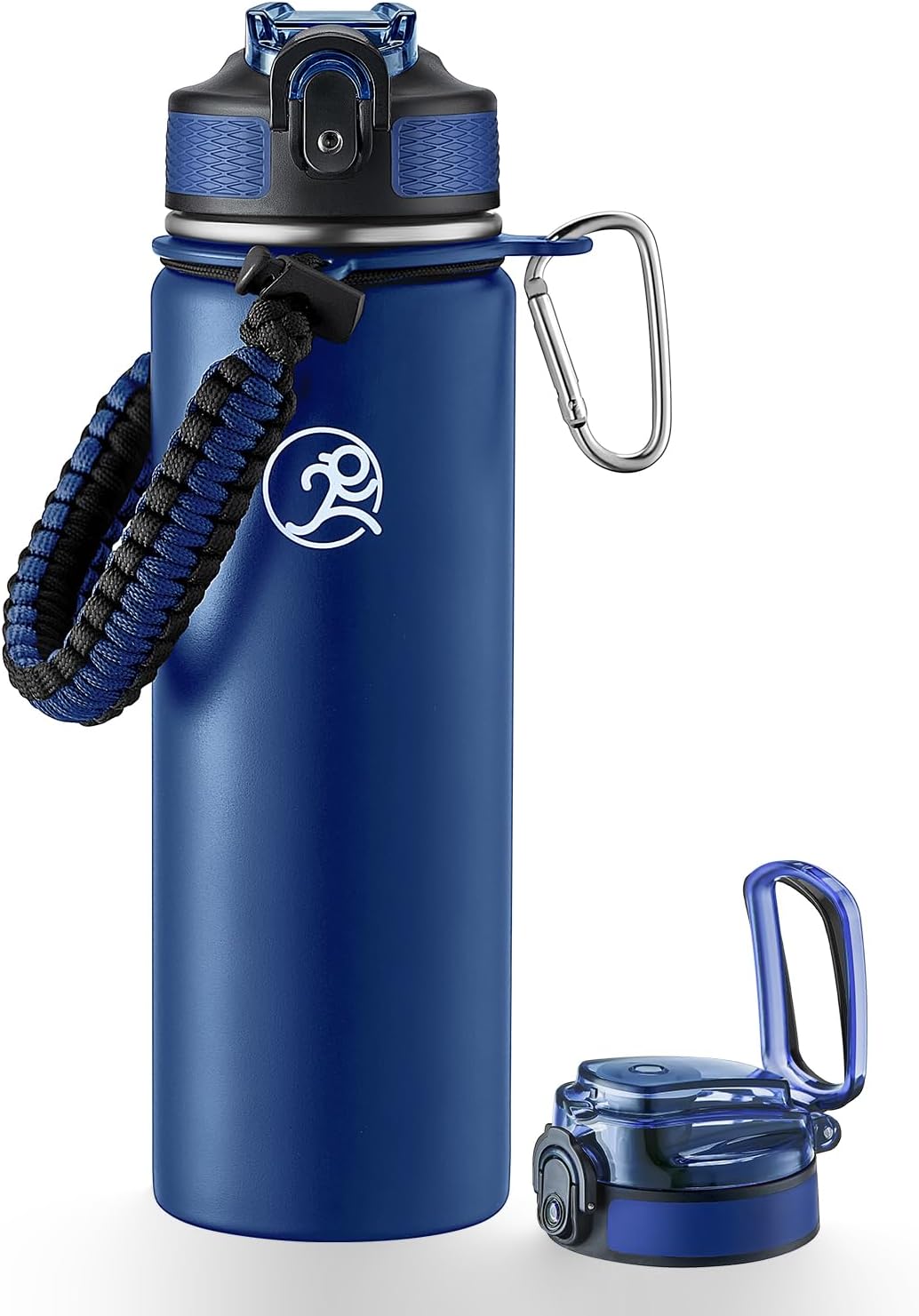 GOSWAG Insulated Sports Water Bottle, 24oz 2 Lids(with Straw/No Straw), Stainless Steel Water Bottles with Paracord Handle, Insulated Bottle with Double-Wall Vacuum Insulation