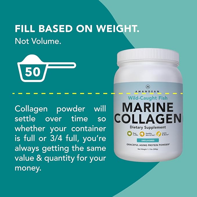 AMANDEAN Marine Collagen Peptides Powder. 500g Wild-Caught Hydrolyzed Fish Collagen Supplement. Type 1 & 3 Collagen Protein. 18 Amino Acids for Skin, Hair, Nails.