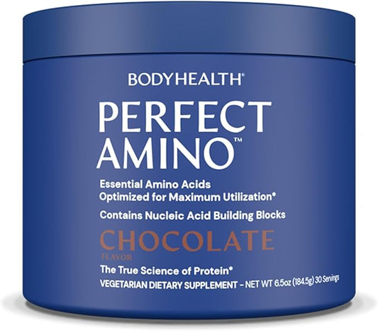 BodyHealth PerfectAmino Powder - BCAA and EAA Powder for Pre and Post Workout - Amino Acid Energy Drink for Men and Women to Support Lean Muscle and Recovery - Chocolate - 30 Servings
