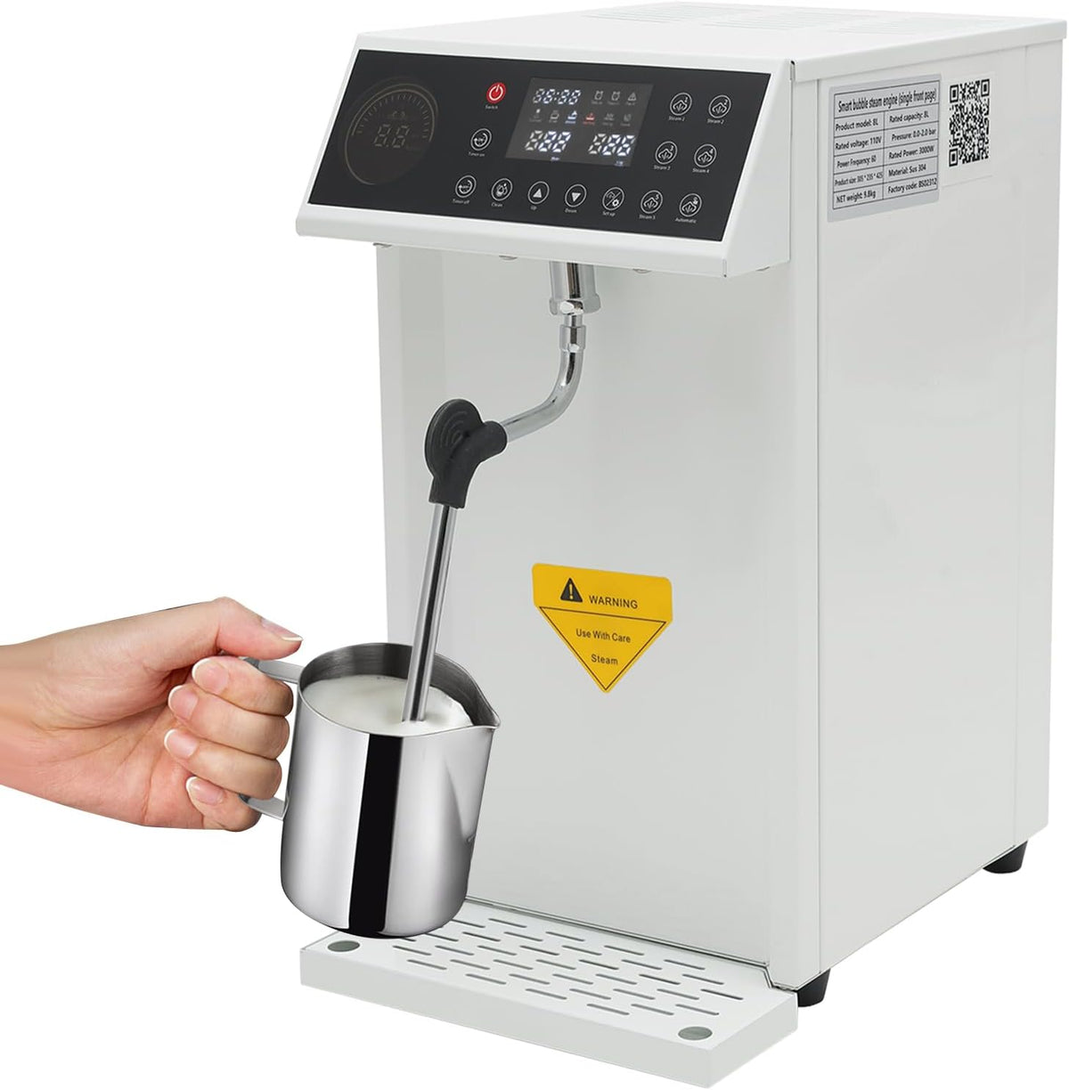 8L/2.11gal Commercial Steam Milk Frother, 3000W 5-Gear Fast Heating Milk Steamer Machine Electric Steam Milk Frothing Machine Espresso Coffee Milk Foam Machine for Bar Cafe