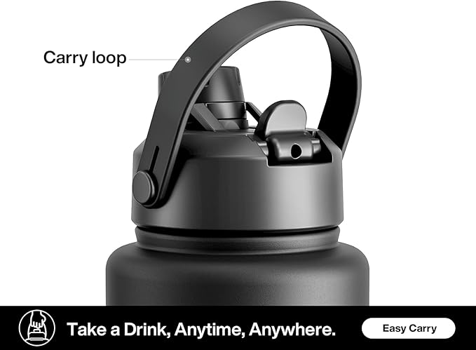 40 oz Insulated Water Bottle with 2-in-1 Straw and Spout Lid, Keep Cold 24H, Leak-Proof, BPA-Free, Double Wall Stainless Steel Water Bottle for Sports, Gym, Travel, and School (Dark Knight)