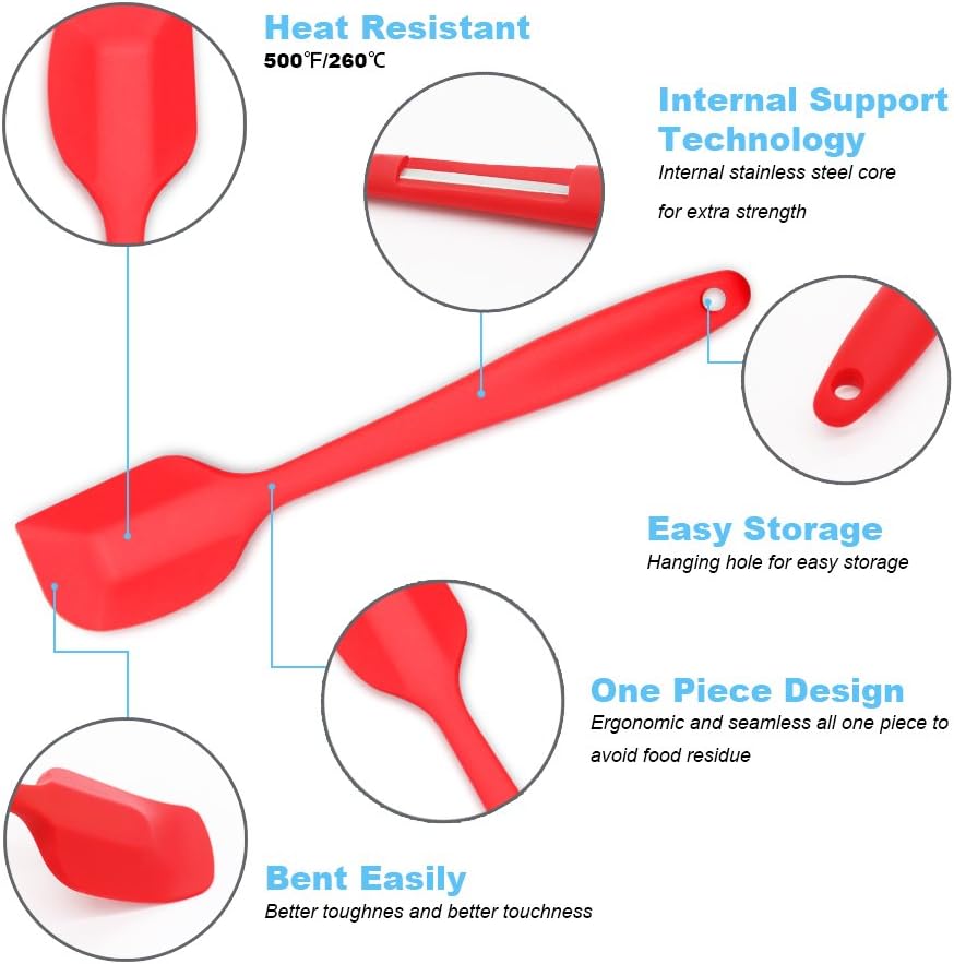 Silicone Spatula 4-piece Set, Heat-Resistant Non-stick Rubber Spatulas with Stainless Steel Core