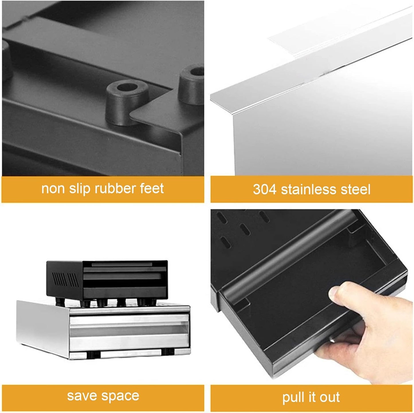 Coffee Knock Box, Stainless Steel Drawer Type Coffee Grind Container Coffee Knock Box Espresso Knocker Drawer Non Slip with Rubber Knock Stick for Cafes Home Kitchens Office (Black)