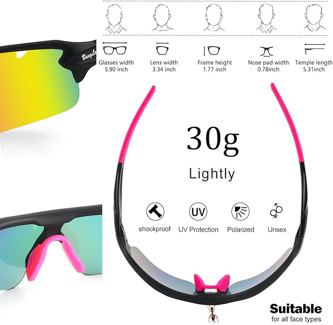 BangLong Polarized Sports Sunglasses Cycling Sun Glasses for Men Women with 5 Interchangeable Lenes for Running Baseball Golf