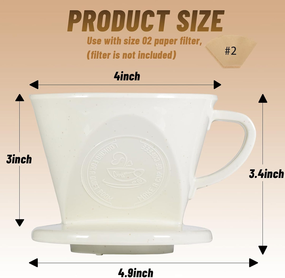 Melamine Pour Over Coffee Maker with 3 Drip Holes, Pour Over Coffee Dripper For Camping, Home, Café, Size 02 (White)