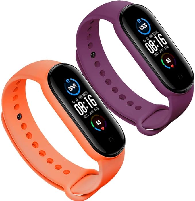 (4/8 PACK) Xiaomi Mi 5 & Mi 6 Strap Replacement Bracelets for Mi Band 5 & Mi 6 SmartWatch Bands, Skin-Friendly Soft & Flexible Silicone Wristband for Male and Female