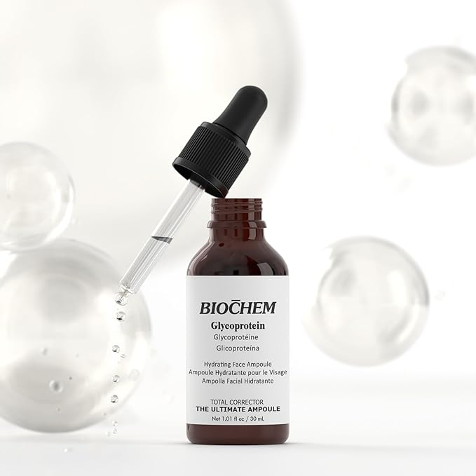 BIOCHEM Glycoprotein Hydrating Serum Ampoule – Deep Moisture + Skin Repair with Marine Glycoproteins & Hyaluronic Acid – Anti‑Aging Plumping Facial Serum, Sensitive Skin Safe, 1.01 fl oz / 30 mL