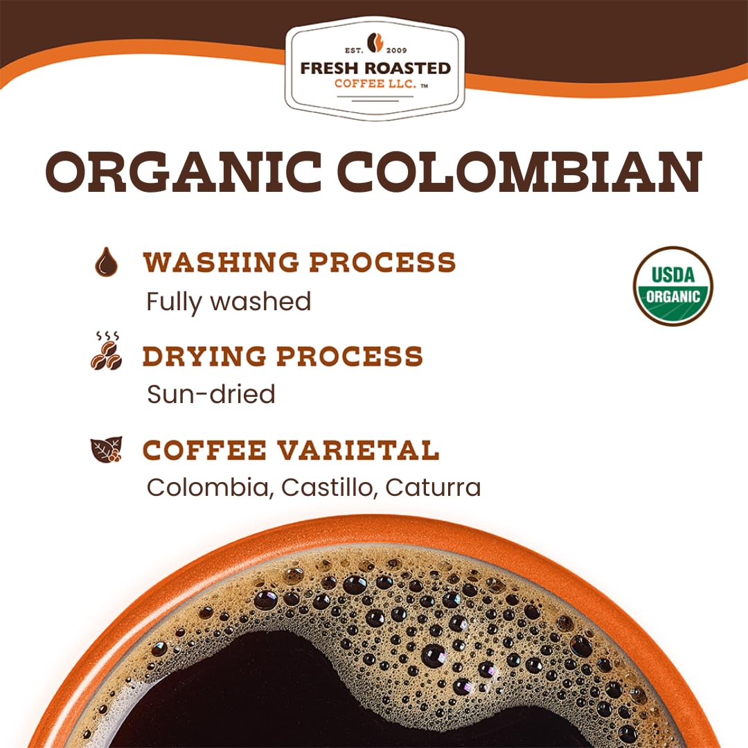 Fresh Roasted Coffee, Organic Colombian | USDA Organic, 100% Single Origin, Kosher | Medium Roast 72 Pods for K Cup Brewers
