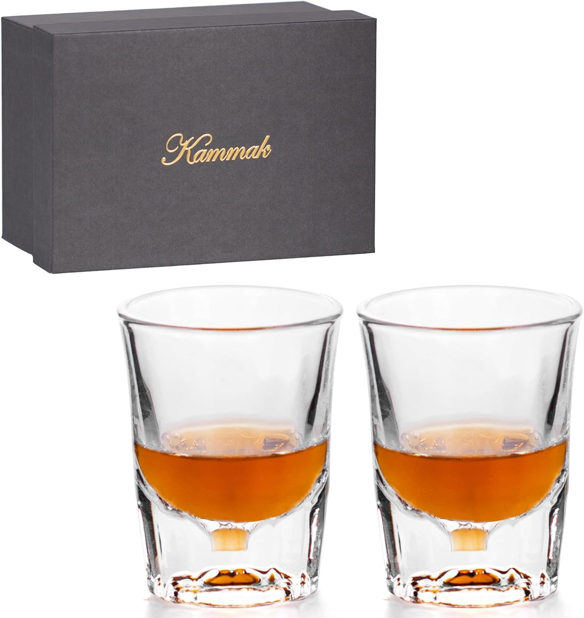 KAMMAK 2 Pack Shot Glasses Bulk 2.5oz Cool Shot Glasses with Heavy Base for Whiskey, Vodka in Bar And Party Gifts for Men, Whisky Lovers, Wedding, Anniversary, Birthday