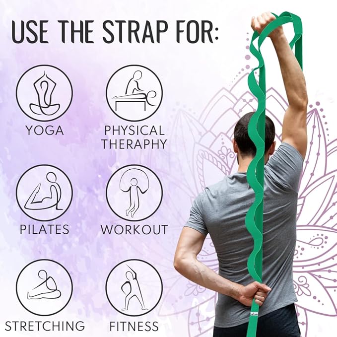 TECEUM Stretching Strap for Yoga & Physical Therapy – 10 Loops – Non-Elastic Leg Stretch Straps for Stretching, Exercising, Pilates, Post-Injury Rehabilitation for All Levels – Men & Women