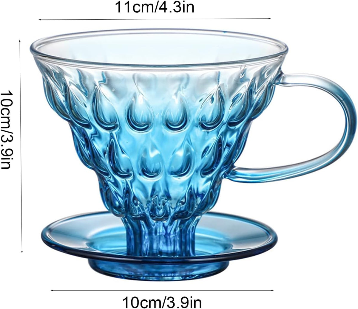 Glass Coffee Dripper, Pour Over Coffee Maker, Reusable Coffee Filter Cup, Slow Brewing Accessories for Home, Cafe, Restaurants(V02,1-4Cups) (Blue)