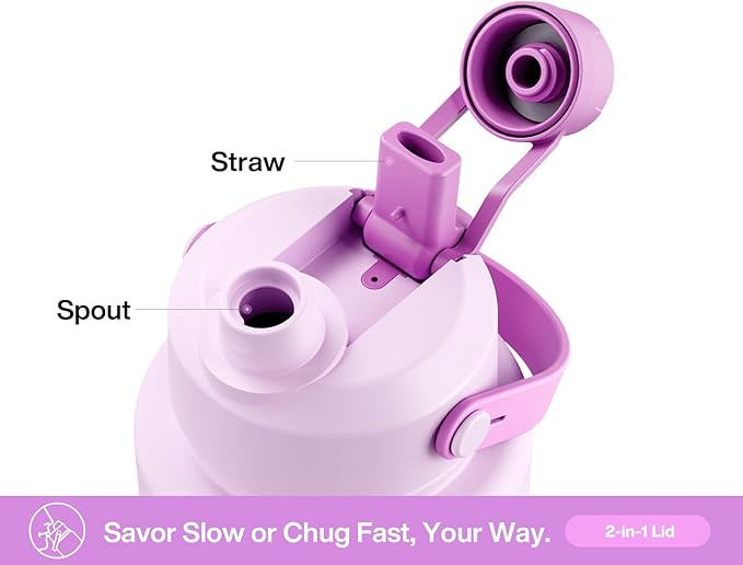 40 oz Insulated Water Bottle with 2-in-1 Straw and Spout Lid, Keep Cold 24H, Leak-Proof, BPA-Free, Double Wall Stainless Steel Water Bottle for Sports, Gym, Travel, and School (Misty Lilac)